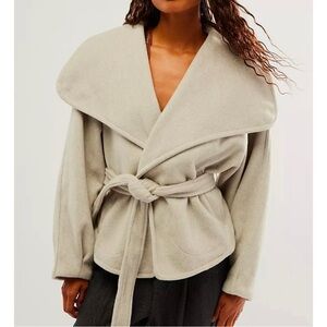 ✨NWT FREE PEOPLE Mina wrap coat sz L light grey wrap coat